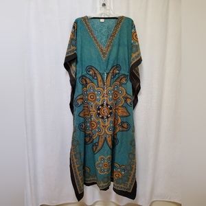 Teal Aqua Green Blue Gold Kaftan